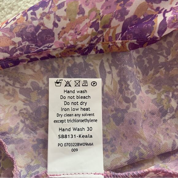 HOUSE OF CB Keala Purple Floral Sheer Side Peek-a-boo Cut Out Tie Cover Up Pants - Picture 9 of 14